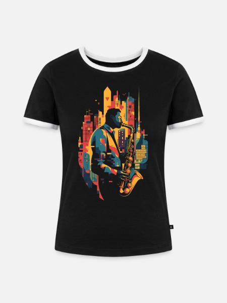 Jazz, Saxophonist - Frauen Kontrast-T-Shirt - Schwarz/Weiß