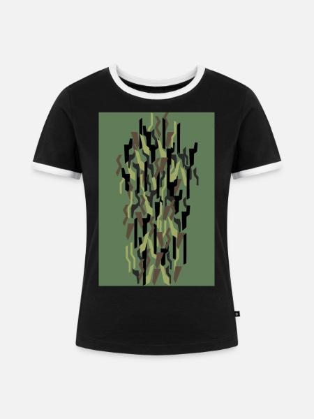 Camouflage Kunst Olive - Frauen Kontrast-T-Shirt - Schwarz/Weiß
