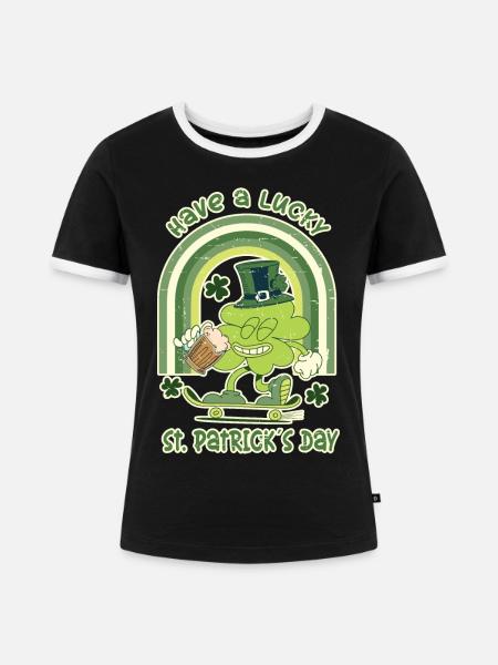 ST. Patricks Day Skater Kleeblatt - Frauen Kontrast-T-Shirt - Schwarz/Weiß