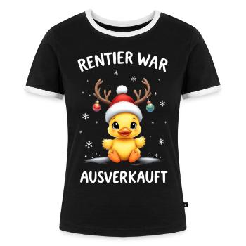 Rentier War Ausverkauft Lustige Weihnachtsente - Frauen Kontrast-T-Shirt - Schwarz/Weiß - Vorne - Selfina (174cm)