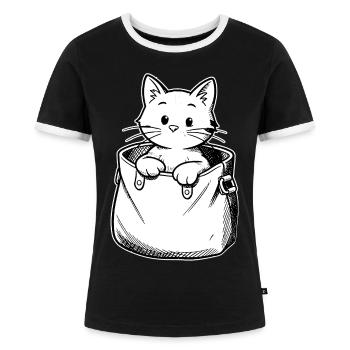 Kätzchen im Beutel Illustration - Frauen Kontrast-T-Shirt - Schwarz/Weiß - Vorne - Selfina (174cm)