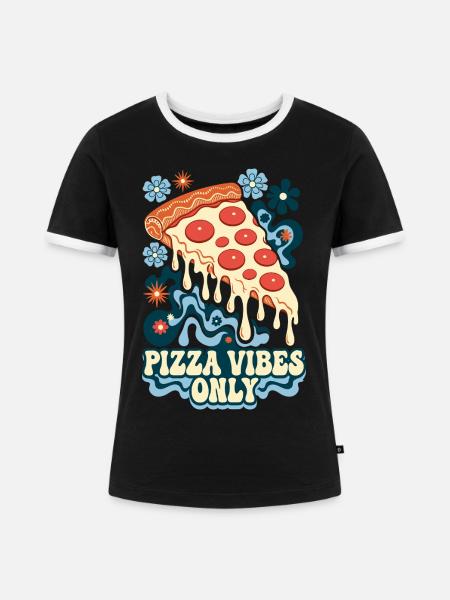 Pizza Vibes Only Retro Pizza - Frauen Kontrast-T-Shirt - Schwarz/Weiß
