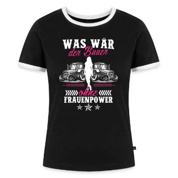 Landwirtin Traktor Frau Geschenk · Frowenpower - Frauen Kontrast-T-Shirt - Schwarz/Weiß - Vorne - Selfina (174cm)
