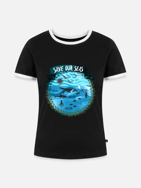 Mather Natur 🐢 - Frauen Kontrast-T-Shirt - Schwarz/Weiß