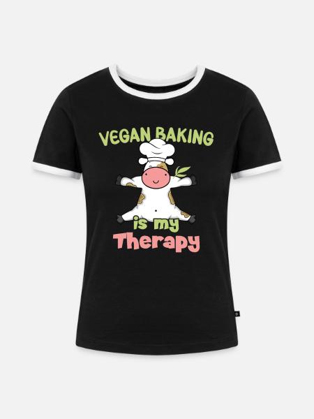 Vegan Baking is my Therapy - Frauen Kontrast-T-Shirt - Schwarz/Weiß