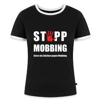 Stopp Mobbing - Setze ein Zeichen - Frauen Kontrast-T-Shirt - Schwarz/Weiß - Vorne - Selfina (174cm)