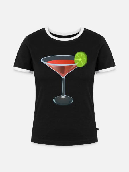 Roter Cocktail mit Limette - Frauen Kontrast-T-Shirt - Schwarz/Weiß