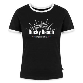 Die drei ??? Rocky Beach Kalifornien - Frauen Kontrast-T-Shirt - Schwarz/Weiß - Vorne - Selfina (174cm)