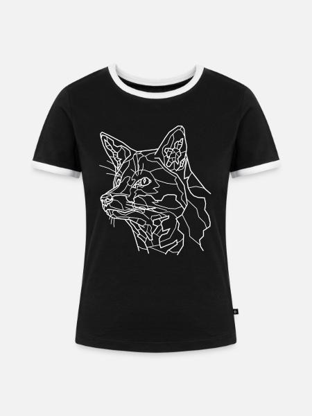 Schneefuchs Line Art - Frauen Kontrast-T-Shirt - Schwarz/Weiß
