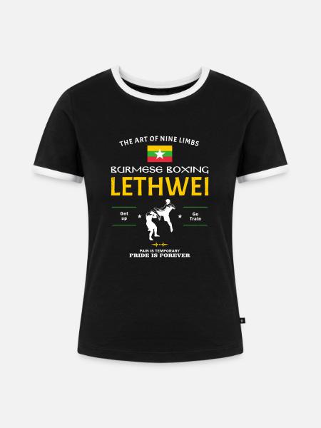Lethwei Burmesisches Boxen - Frauen Kontrast-T-Shirt - Schwarz/Weiß