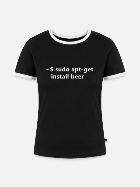 Linux Sudo Apt-Get Install Bier - Frauen Kontrast-T-Shirt - Schwarz/Weiß