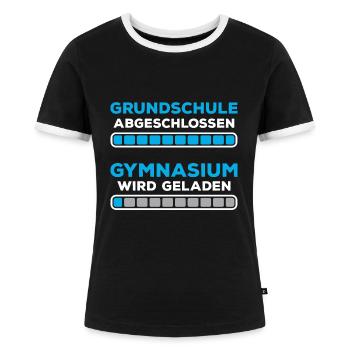 Grundschulabschluss Gymnasium Einschulung 5 Klasse - Frauen Kontrast-T-Shirt - Schwarz/Weiß - Vorne - Selfina (174cm)
