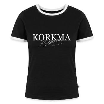 Mustafa Kemal Atatürk Unterschrift Korkma - Frauen Kontrast-T-Shirt - Schwarz/Weiß - Vorne - Selfina (174cm)