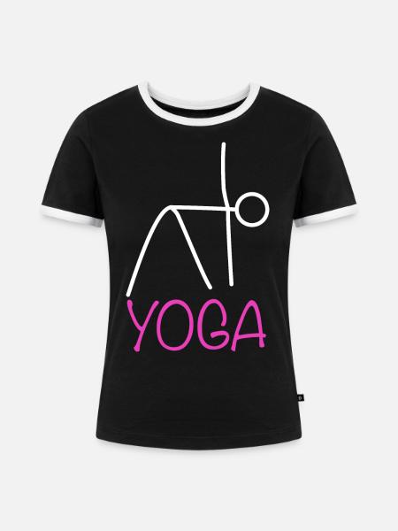 Yoga Figur - Frauen Kontrast-T-Shirt - Schwarz/Weiß