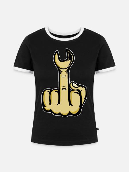 Mittelfinger Stinkefinger Schraubenschlüssel - Frauen Kontrast-T-Shirt - Schwarz/Weiß