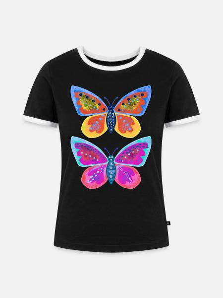 Huebsche Schmetterlinge - Frauen Kontrast-T-Shirt - Schwarz/Weiß