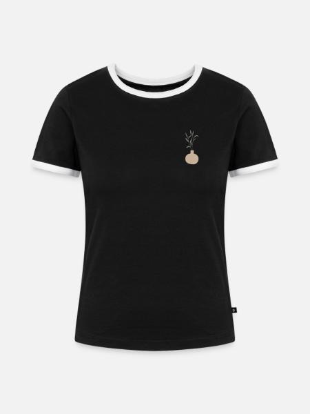 Blume in Vase - Frauen Kontrast-T-Shirt - Schwarz/Weiß
