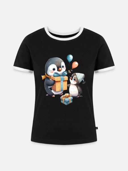 Penguin - Frauen Kontrast-T-Shirt - Schwarz/Weiß