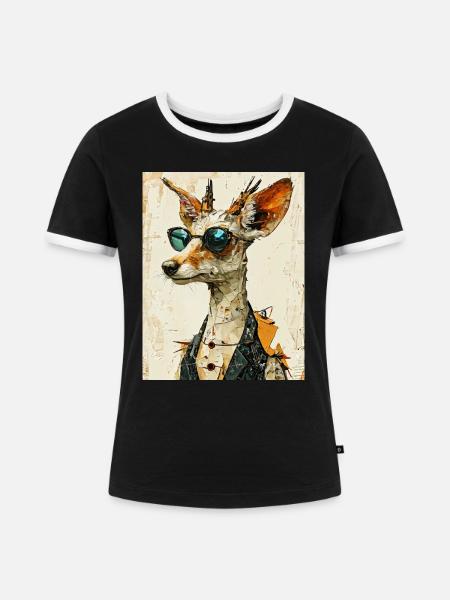 Fuchs im Anzug - Frauen Kontrast-T-Shirt - Schwarz/Weiß