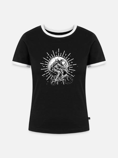Astronaut auf BMX - Frauen Kontrast-T-Shirt - Schwarz/Weiß