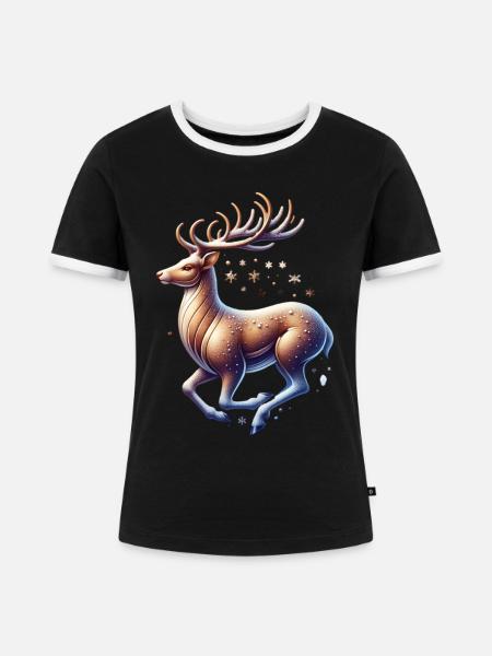 Rentier Schneefall - Frauen Kontrast-T-Shirt - Schwarz/Weiß