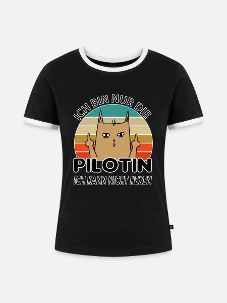 Pilotin - Frauen Kontrast-T-Shirt - Schwarz/Weiß