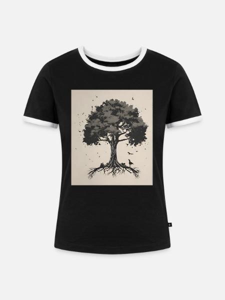 Baum des Lebens - Frauen Kontrast-T-Shirt - Schwarz/Weiß