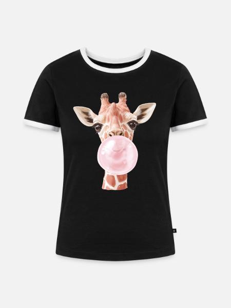Lustige Giraffe Kaugummi Blase - Frauen Kontrast-T-Shirt - Schwarz/Weiß