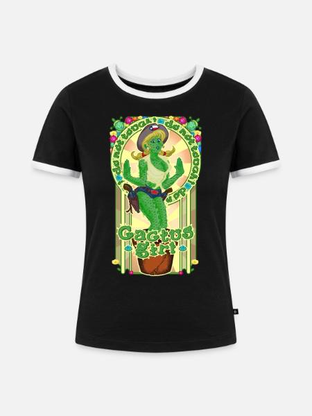 Kaktus-Mädchen - Frauen Kontrast-T-Shirt - Schwarz/Weiß