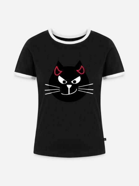 Katze mit Teufelshörnern - Frauen Kontrast-T-Shirt - Schwarz/Weiß