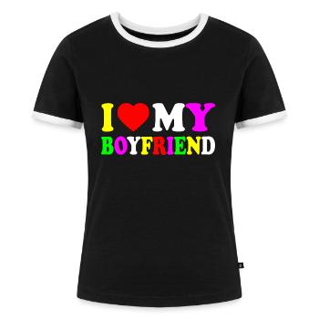 I love my boyfriend - Frauen Kontrast-T-Shirt - Schwarz/Weiß - Vorne - Selfina (174cm)