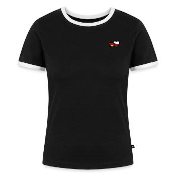 Deutschland Tschechien Flagge Herz - Frauen Kontrast-T-Shirt - Schwarz/Weiß - Vorne - Selfina (174cm)