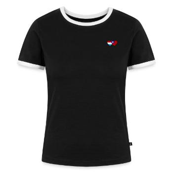 Luxemburg Taiwan Flagge Herz - Frauen Kontrast-T-Shirt - Schwarz/Weiß - Vorne - Selfina (174cm)