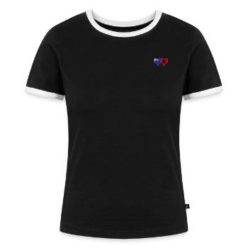 Neuseeland Albanien Flagge Herz - Frauen Kontrast-T-Shirt - Schwarz/Weiß - Vorne - Selfina (174cm)