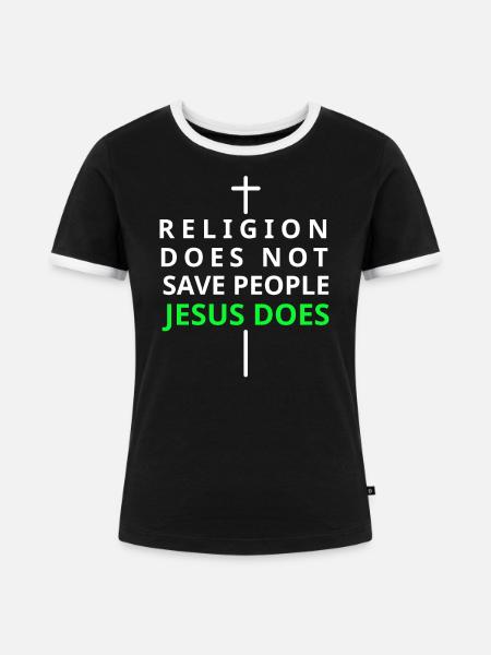 Jesus rettet dich - Frauen Kontrast-T-Shirt - Schwarz/Weiß