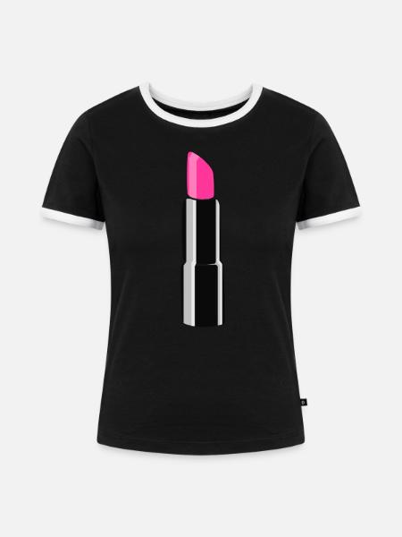 Lippenstift - Frauen Kontrast-T-Shirt - Schwarz/Weiß