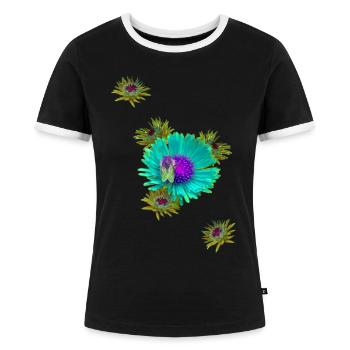 Blumenwiese mit Biene - Frauen Kontrast-T-Shirt - Schwarz/Weiß - Vorne - Selfina (174cm)