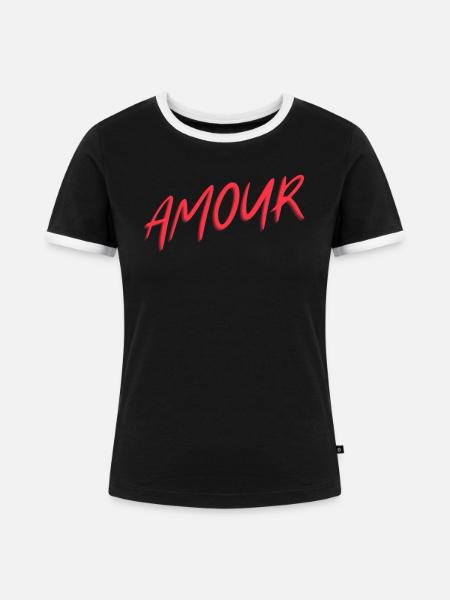 "Amour" rot, Design T-Shirt - Frauen Kontrast-T-Shirt - Schwarz/Weiß