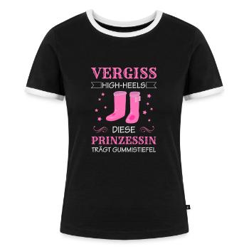 Diese Prinzessin trägt Gummistiefel Spruch - Frauen Kontrast-T-Shirt - Schwarz/Weiß - Vorne - Selfina (174cm)