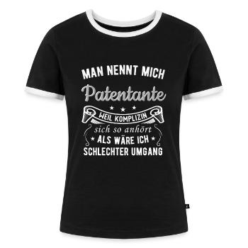 Man nennt mich Patentante Witziger Tanten Pate - Frauen Kontrast-T-Shirt - Schwarz/Weiß - Vorne - Selfina (174cm)