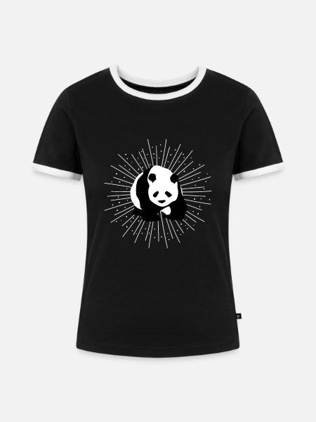 Panda - Frauen Kontrast-T-Shirt - Schwarz/Weiß