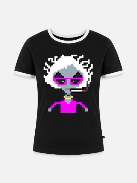 Pixel Alien "White Smoke" - Frauen Kontrast-T-Shirt - Schwarz/Weiß