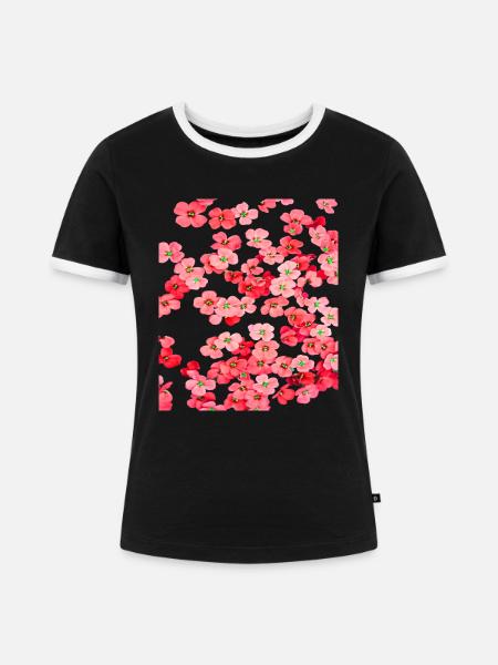 rote blüten - Frauen Kontrast-T-Shirt - Schwarz/Weiß
