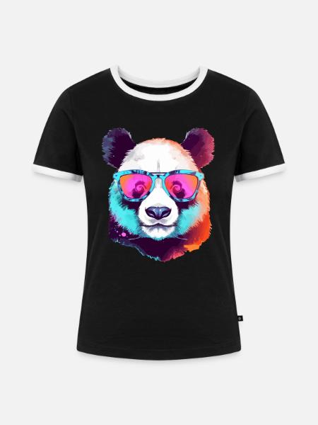 Koka der Panda mit Brille - Frauen Kontrast-T-Shirt - Schwarz/Weiß