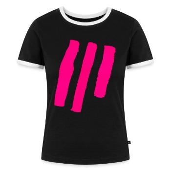 Streifen - Pink - Frauen Kontrast-T-Shirt - Schwarz/Weiß - Vorne - Selfina (174cm)