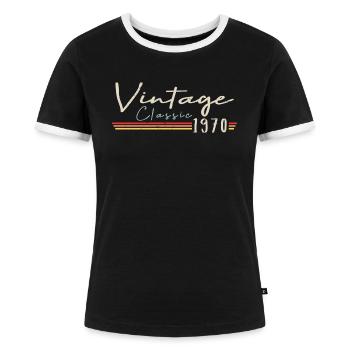 Vintage Original since 1970 Geburtstag Retro 1970 - Frauen Kontrast-T-Shirt - Schwarz/Weiß - Vorne - Selfina (174cm)