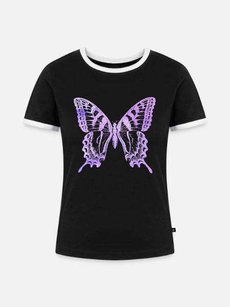 Aquarell Schmetterling - Frauen Kontrast-T-Shirt - Schwarz/Weiß