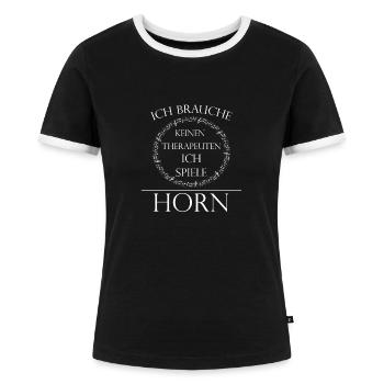 Horn Instrument Geschenk - Frauen Kontrast-T-Shirt - Schwarz/Weiß - Vorne - Selfina (174cm)