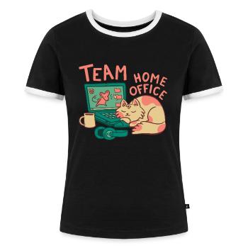 Team Home Office Katze - Frauen Kontrast-T-Shirt - Schwarz/Weiß - Vorne - Selfina (174cm)