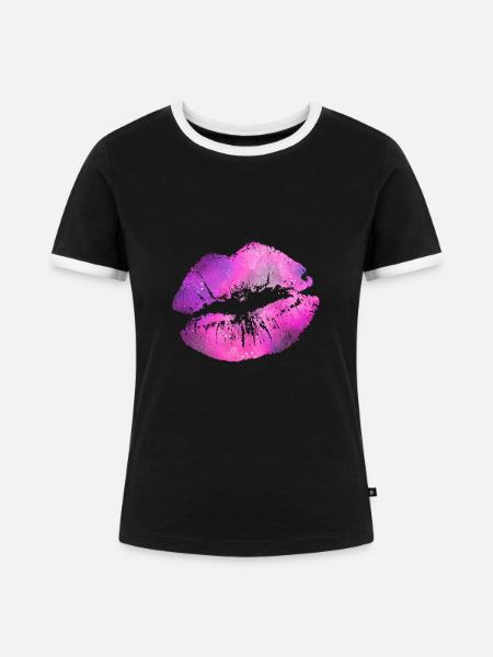 Lippen - Frauen Kontrast-T-Shirt - Schwarz/Weiß